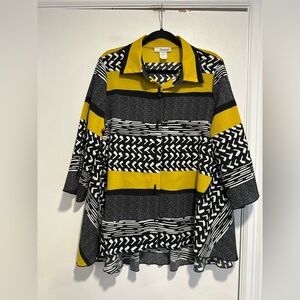 Moonlight Sz:L Black/ White/ Yellow Abstract Geometric Crinkled Boxy Top Jacket.